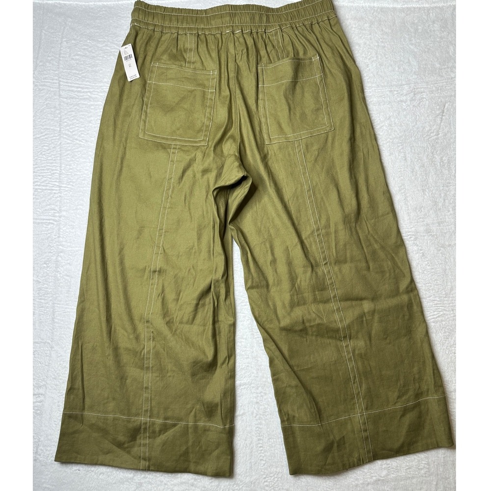 Maeve Pants Womens XL Green Wide Leg Contrast Stitch Drawstring NWT - Picture 2 of 8